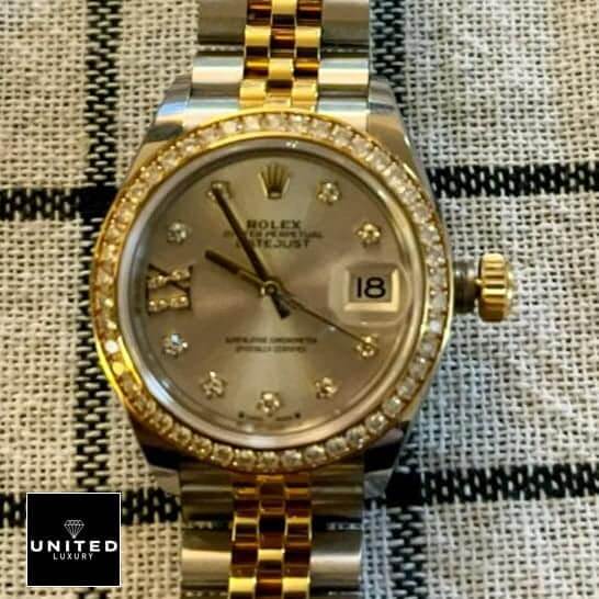 Rolex Datejust 279383RBR-0003 Champagne & Diamond Dial Jubilee  on the table
