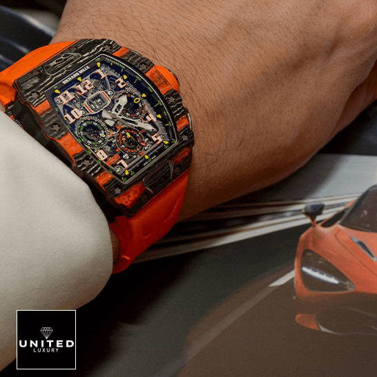 Richard Mille Orange Bracelet Cabron Case  on the wirst