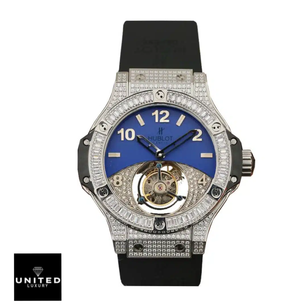 Hublot geneve tourbillion with diamond blue dial  analog view