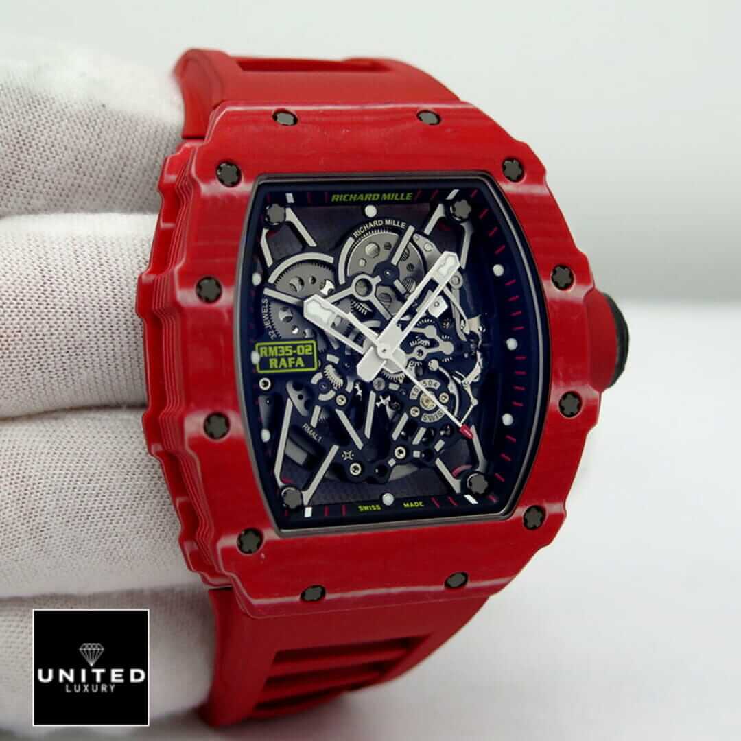 Richard Mille RM35-02 Rafa Black Dial Red Bezel  on the glove hand