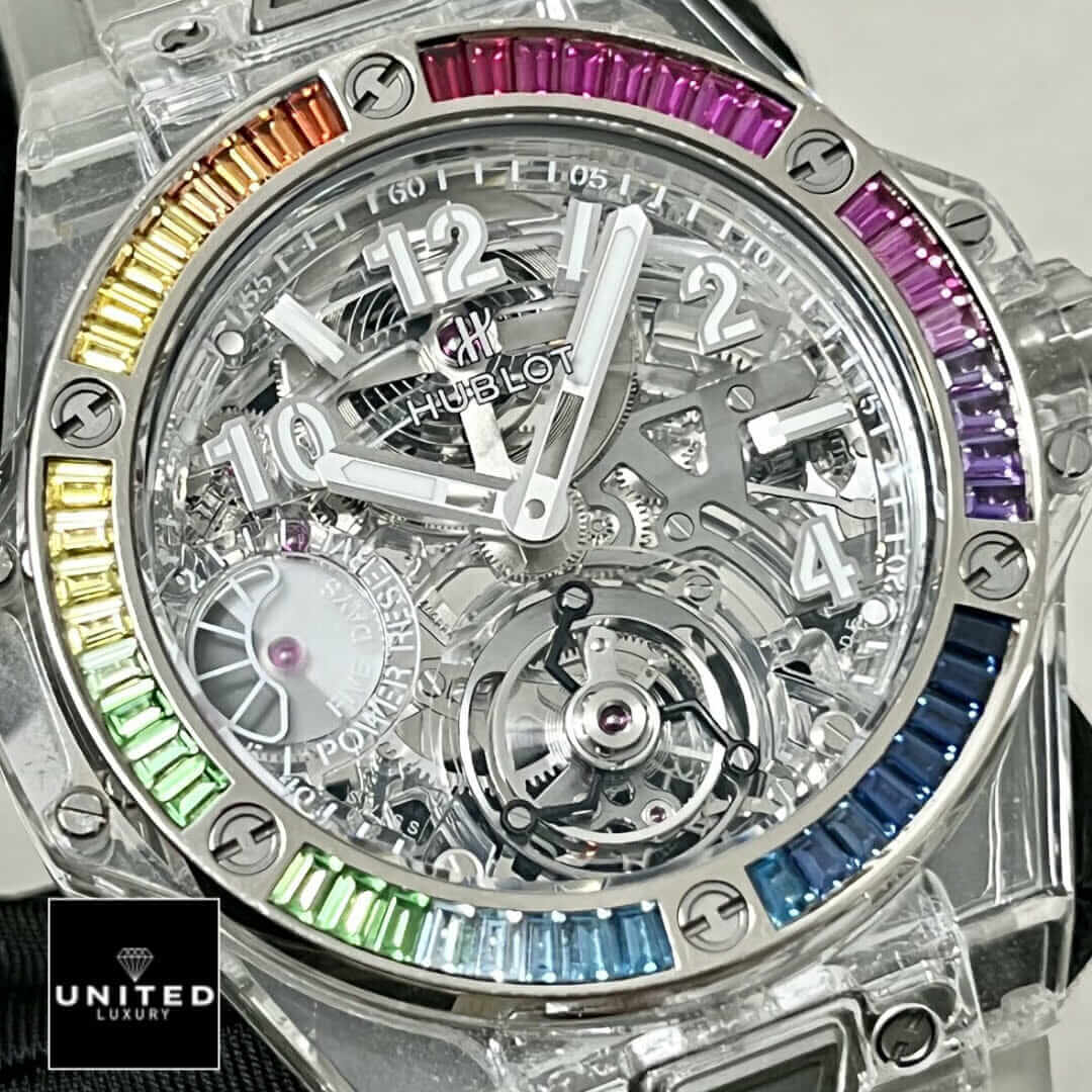 Hublot Rainbow Watch 3 Hublot White Dial Big Bang Rainbow Bezel close analog view