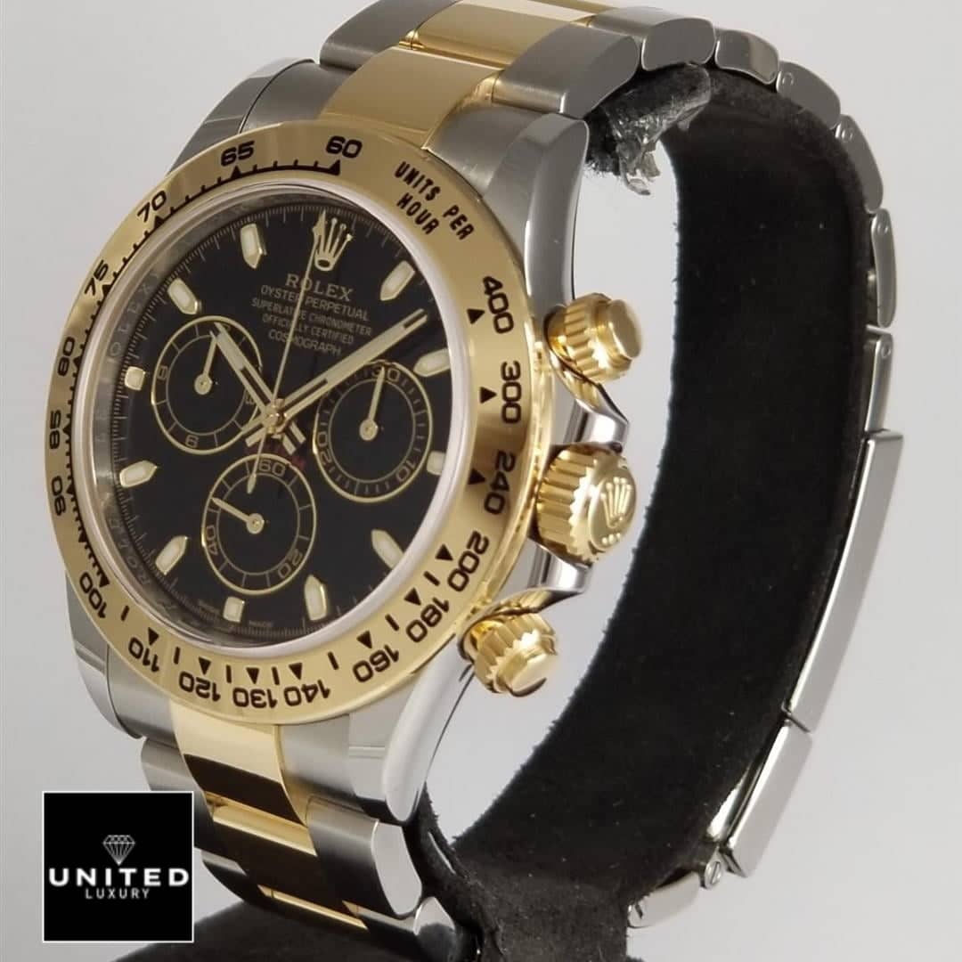 Rolex Daytona Gold & Steel Black 116503  Gold Button & Crown Pusher