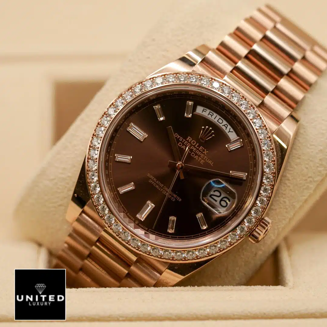 Rolex Day-Date 228345RBR Chocolate Dial Diamond Bezel 1 Rolex Day-Date 40 228345RBR Chocolate Dial Diamond Indices