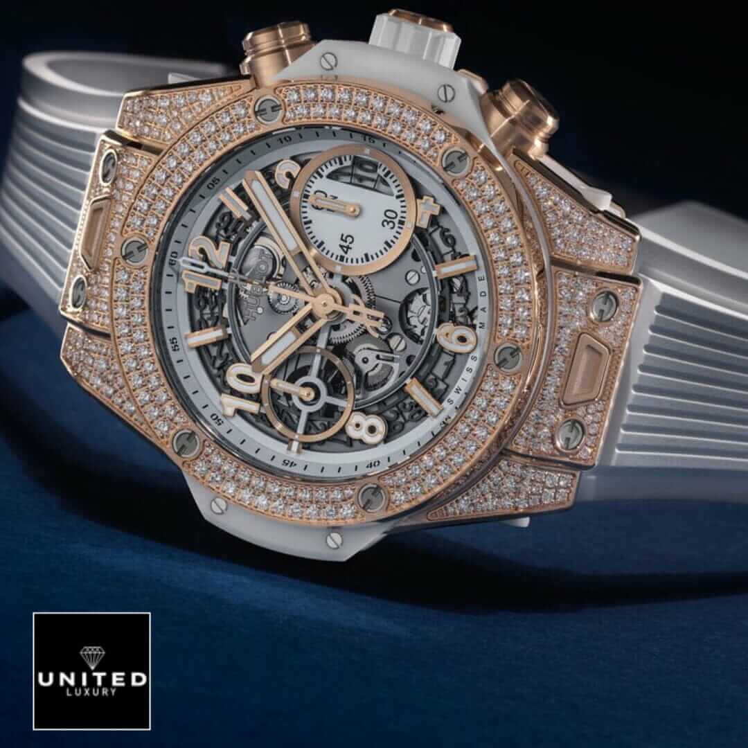 Hublot Big Bang Rose Gold Diamond Bezel  white background