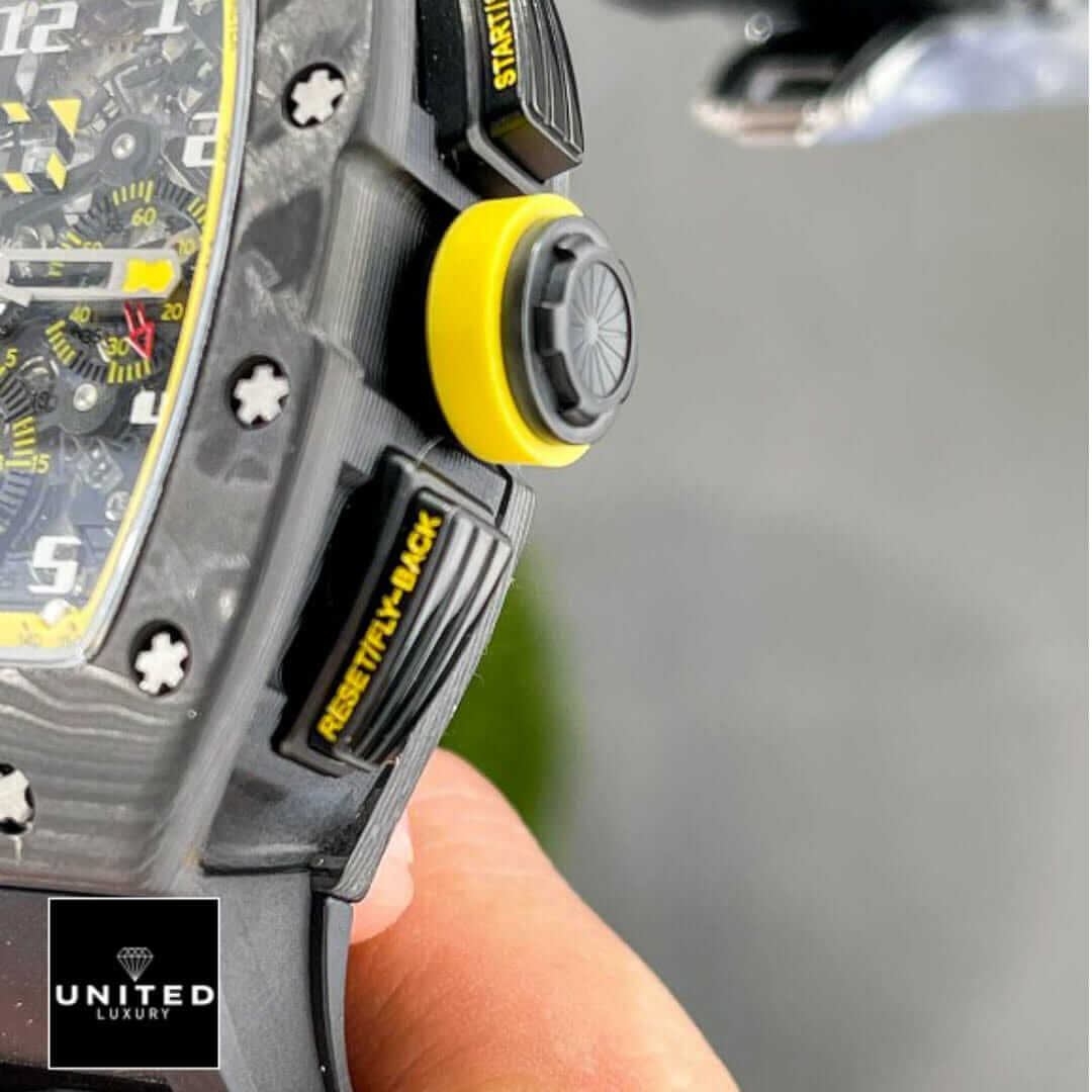 Richard Mille RM11-03 Yellow Storm 4 Richard Mille Carbon Black Bezel Yellow Crown on the hand