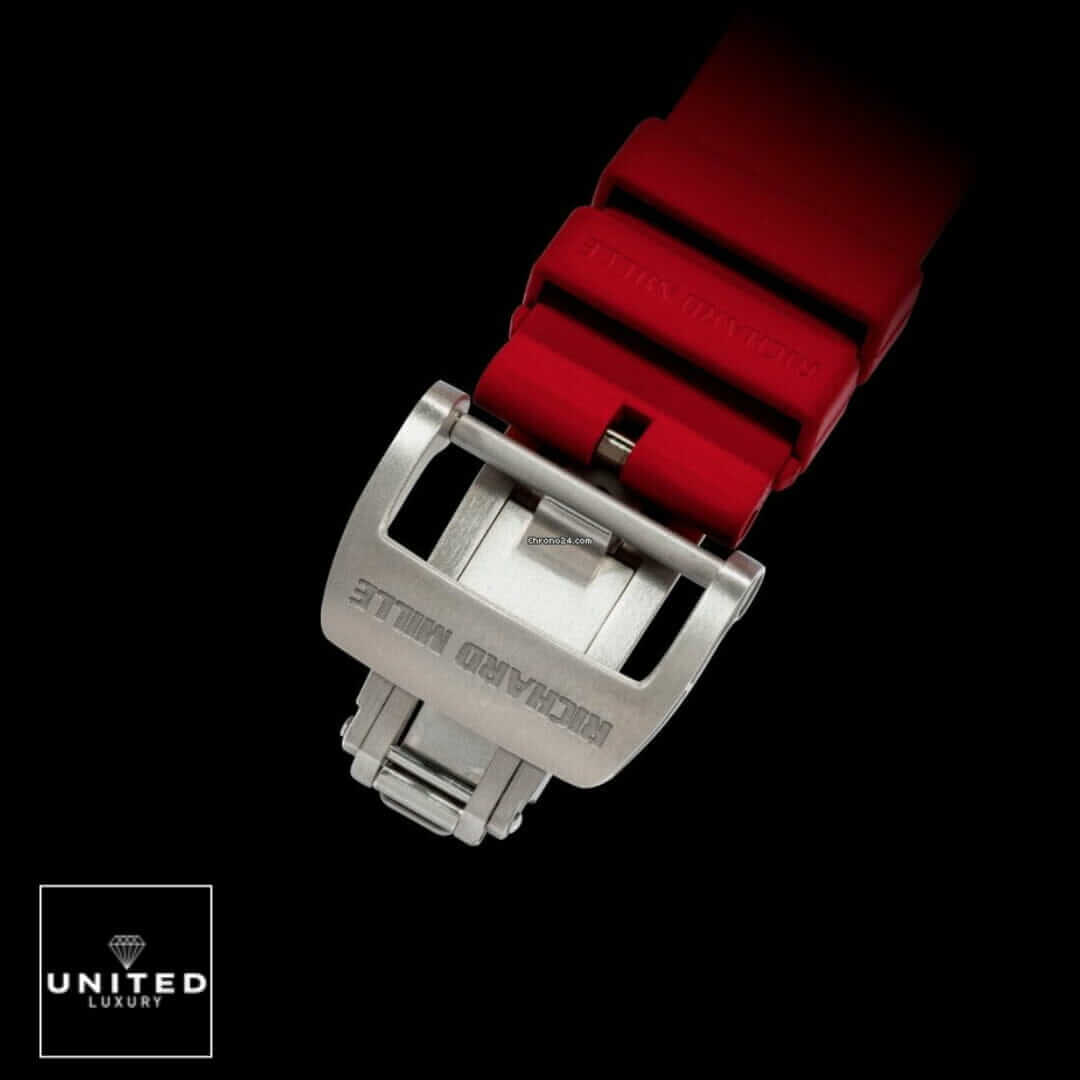 Richard Mille Red Rubber Bracelet  stainless steel clasp black background