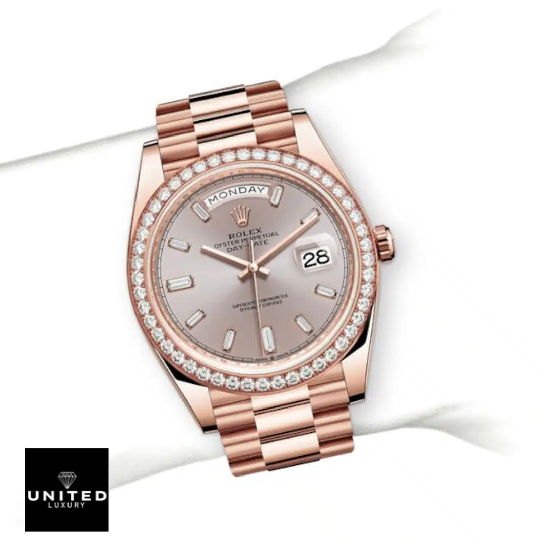 Rolex Day-Date Rose Gold Diamond Dial 128345PDP  Gem-Set bezel