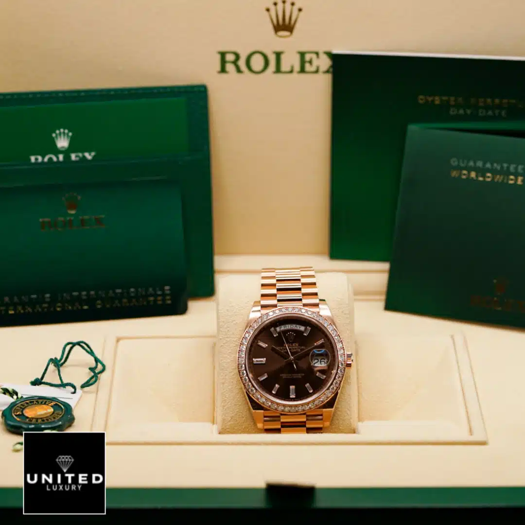 Rolex Day-Date 228345RBR Chocolate Dial Diamond Bezel 2 Rolex Day-Date 40 228345RBR ın the Rolex Box & Guarantee Card