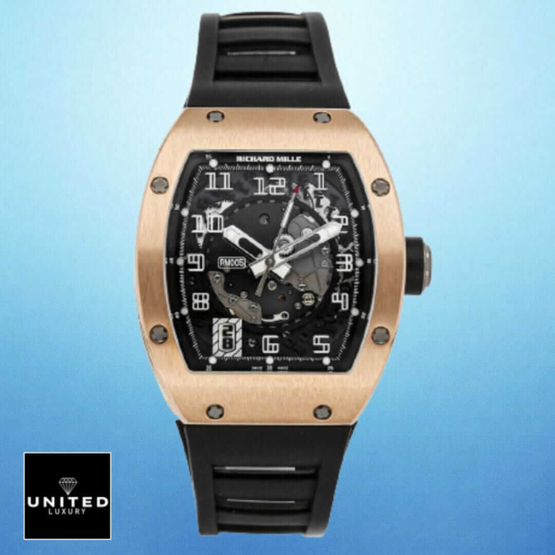Richard Mille RM055 Bubba Watson Rose Gold Bezel  blue background