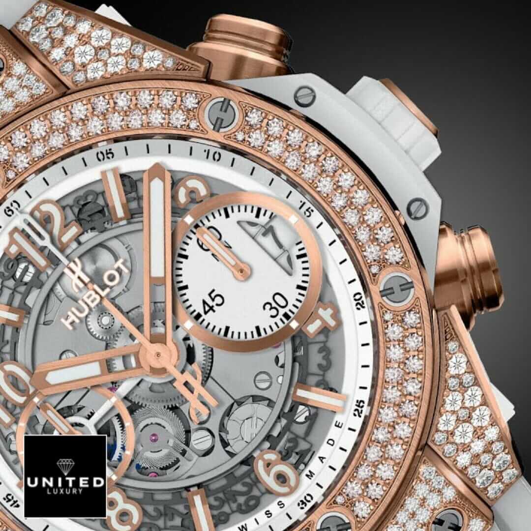 Hublot Gold White Diamond Bezel  close analog view