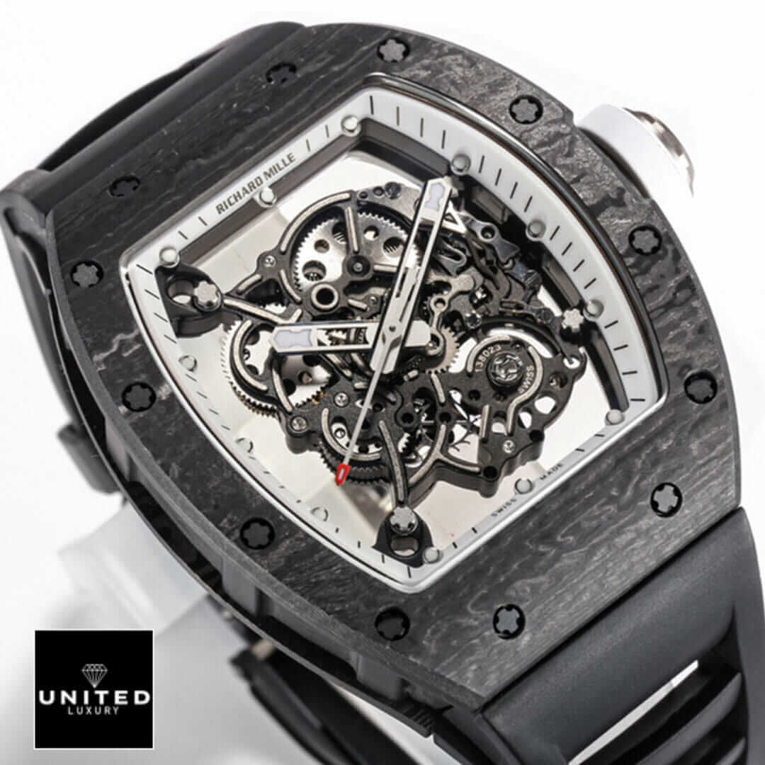 Richard Mille White Dial Black Bezel Rubber Bracelet  close view