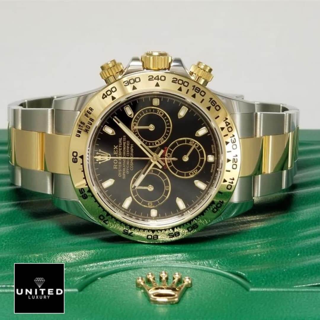 Rolex Daytona Gold & Steel Black 116503  on the Green Rolex Box