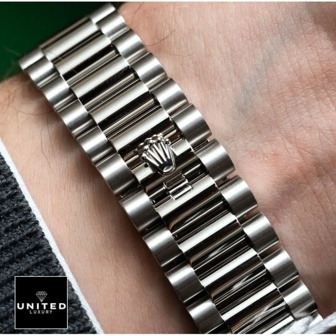 Rolex Day Date Perpetual 228236  Stainless Steel Oyster Bracelet on the Rolex logo