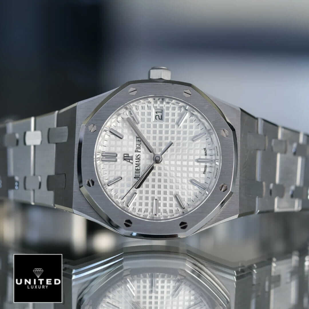 Audemars Piguet Royal Oak White Dial  on the glass table