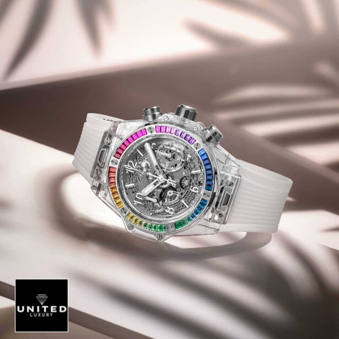 Hublot Rainbow Watch 1 Hublot Big Bang Rainbow 441.JX.4802.RT.4099 White Rubber Bracelet side view