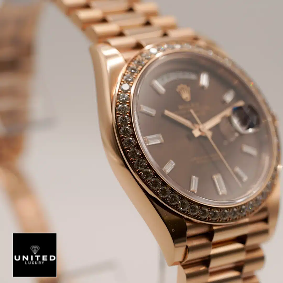Rolex Day-Date 228345RBR Chocolate Dial Diamond Bezel 4 Rolex Day-Date 40 Gem-Set Bezel 228345RBR