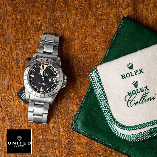 Rolex Explorer II 1655 (Antique) Black Dial WARO025 Oyster 6 Rolex Explorer II 1655 (Antique) WARO025 Oyster Bracelet on the table
