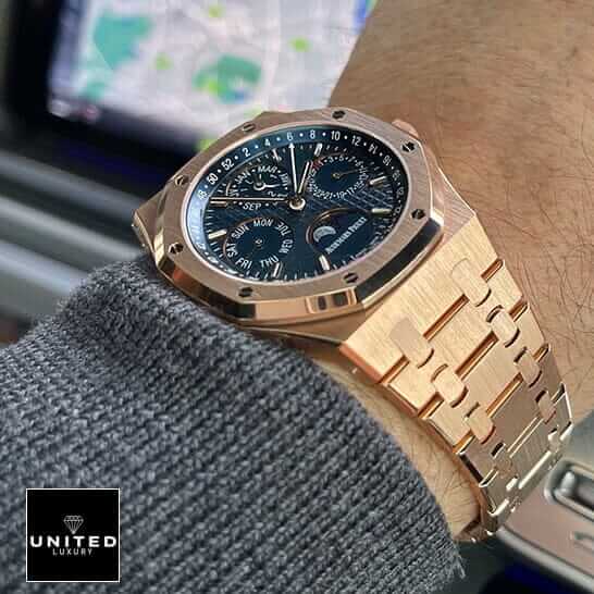 Audemars Piguet Royal Oak Gold Blue Dial  on the man wrist