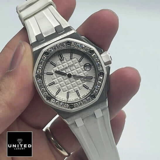 AP Royal Oak White Rubber Bracelet & Dial  on the hand