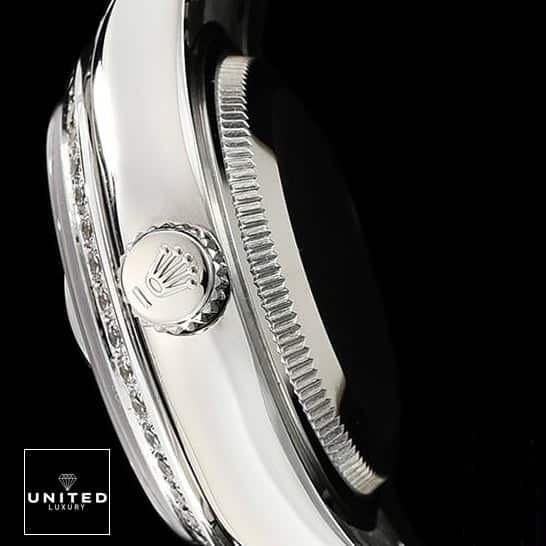 Rolex datejust stainless steel  push button and black background