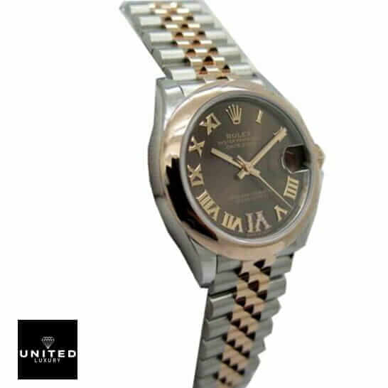 Rolex datejust everose roman  side view and stainless steel bracelet