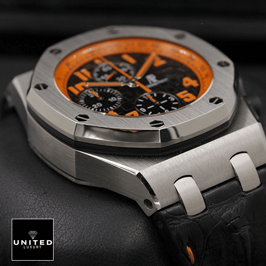 Audemars Piguet Steel Bezel Orange Dial  black background