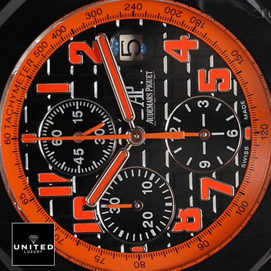 Audemars Piguet Royal Oak Orange Black Dial  analog close view