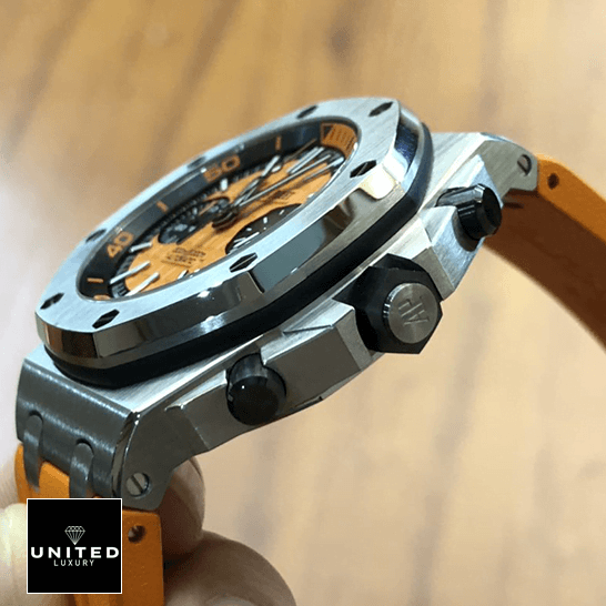 Audemars Piguet Stainless Steel Bezel Crown Push Button  side view