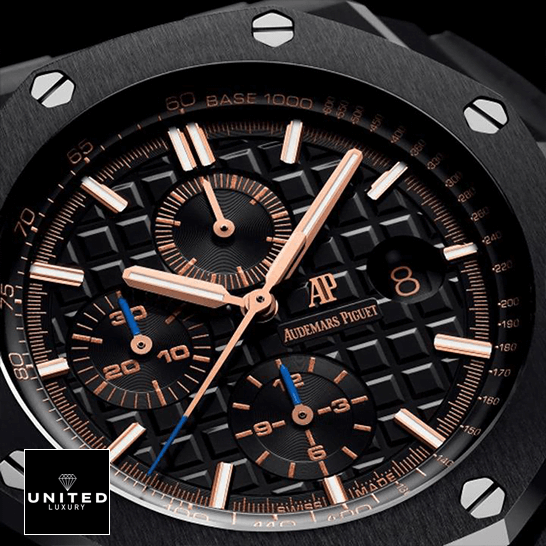 AP Royal Oak Black Dial Rose Gold Second  close front view