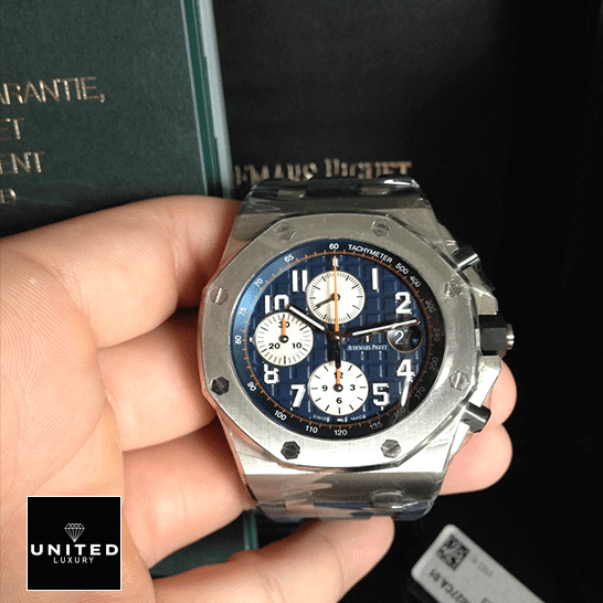 Audemars Piguet Chronograph 1 Audemars Piguet 26470ST.OO_.A027CA.01 Blue Dial Steel Case on the hand