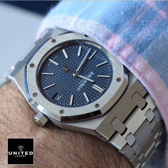 Audemars Piguet Royal Oak Blue Dial Stainless Steel  on the man wrist