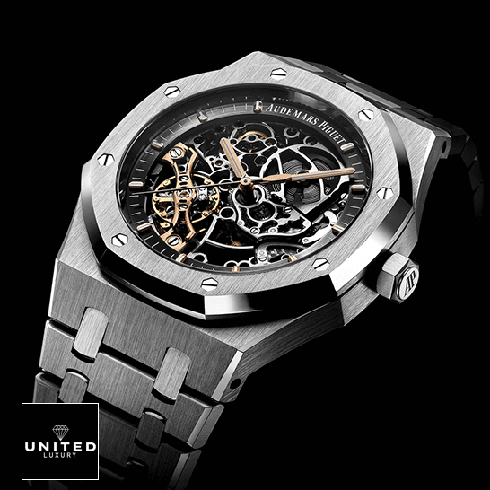 Audemars Piguet Royal Oak Steel Skeleton Dial  black background