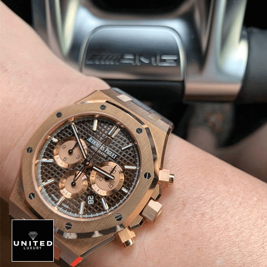 Audemars Piguet Royal Oak Chocolate Dial  in the mercedes car