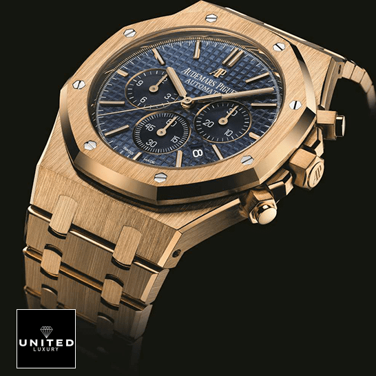 Audemars Piguet Royal Oak Blue Dial Gold Case  black background