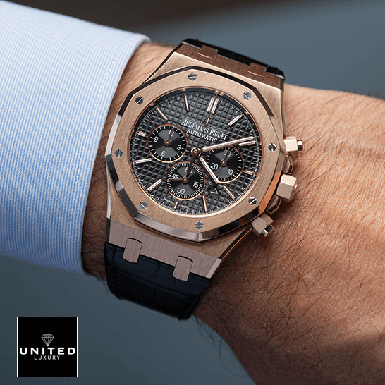 Audemars Piguet Royal Oak Black Dial Gold Case  on the man wrist