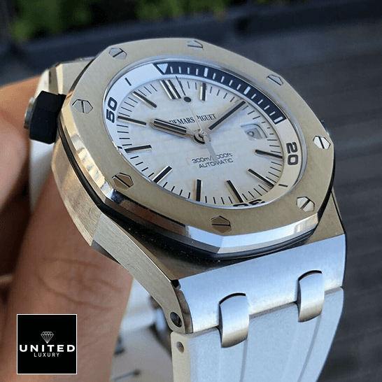 Audemars Piguet Royal Oak  white rubber bracelet on the hand