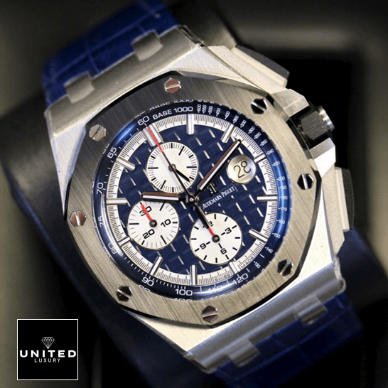 Royal Oak Offshore 1 Audemars Pguet Offshore Blue Dial on the stand