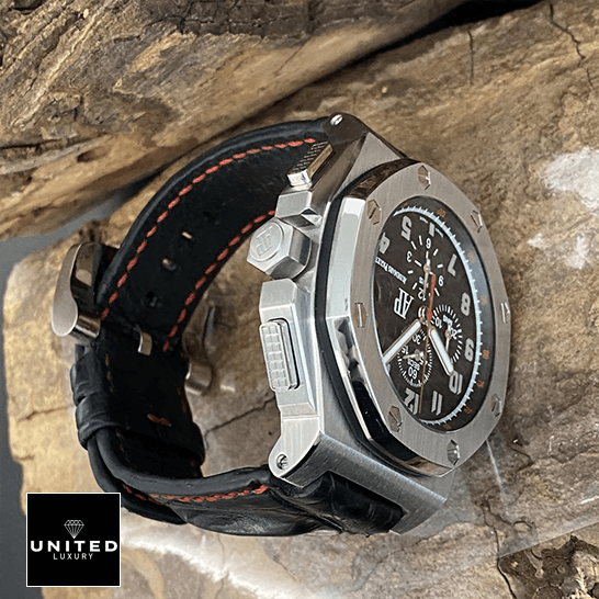 Audemars Piguet Royal Oak Black Dial Steel Case  wood background