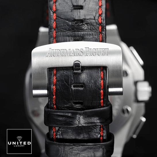 Audemars Piguet Royal Oak Leather Black Bracelet Steel Clasp  black background