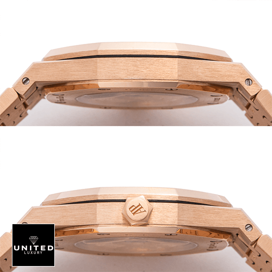 Audemars Piguet Royal Oak Gold  crown side view white background