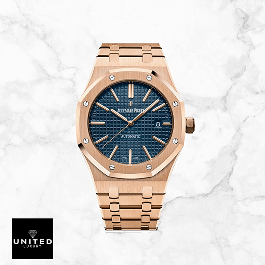 Audemars Piguet 15400OR.OO_.1220OR.03 Pink Gold Blue Dial  white background