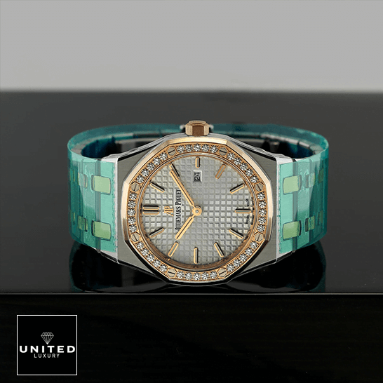 Audemars Piguet White Dial Diamond Bezel Quartz Ladies  on the black table