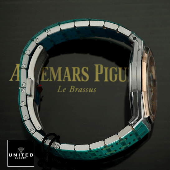 Audemars Piguet Royal Oak Stainless Steel  side view on the ap box