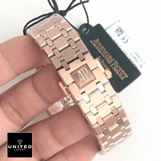 Audemars Piguet Rose Gold Stainless Steel Bracelet  next to label card