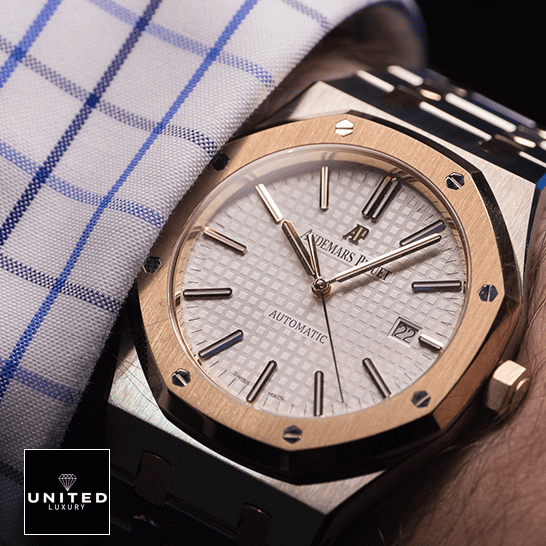 Audemars Piguet White Dial Gold Bezel  on the man wrist