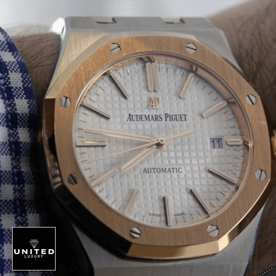 Audemars Piguet Royal Oak White Dial Two Tone  on the man wrist