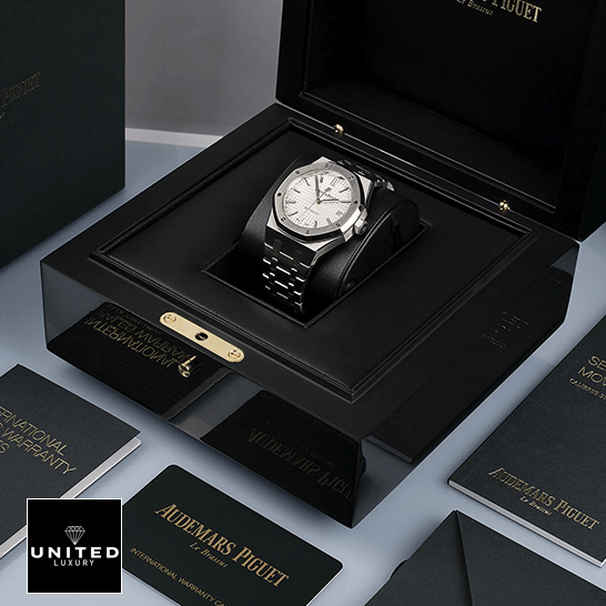 Audemars Piguet Royal Oak White Dial  in the box next to warranty card