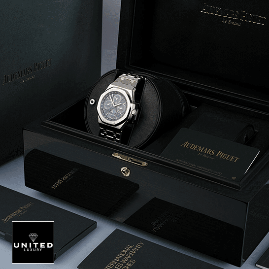 Audemars Piguet Royal Oak Blue Dial  in the box next to warranty card