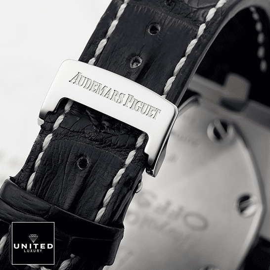 Audemars Piguet Black Leather Bracelet Steel Clasp  upside view