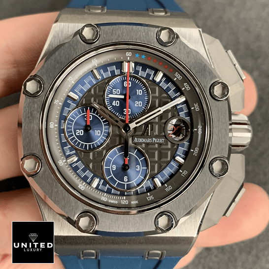 Audemars Piguet Royal Oak Black Dial Blue Rubber Bracelet  front view